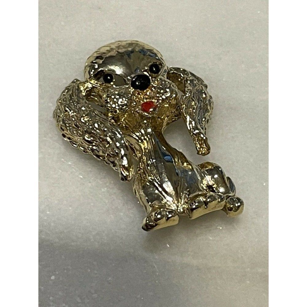 vintage Gerry’s enamel tongue dog pin brooch floppy ears spaniel Gold Tone